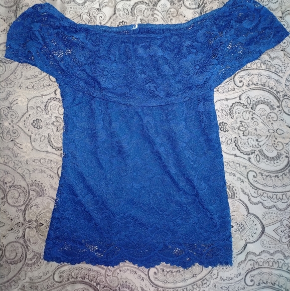 Blue lace off shoulder top - Picture 1 of 1